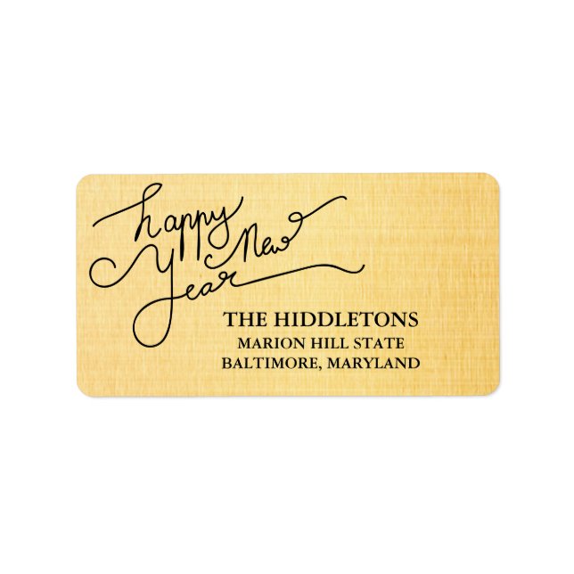 Moderne Gold Texture Muster glücklich Neujahrsschr Adressaufkleber (Vorne)