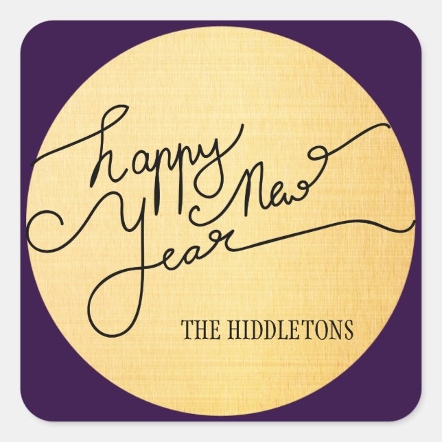 Moderne Gold Texture Muster glücklich Neujahrsschr Quadratischer Aufkleber (Vorderseite)