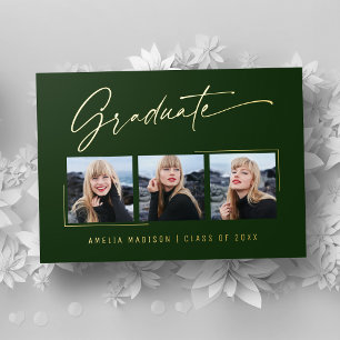 Moderne Gold-Tinte-Schrift Emerald-Absolventen-Fot Folieneinladung