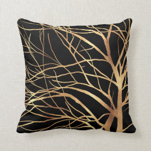 Moderne Gold Tree Silhouette Minimal Black Design Kissen