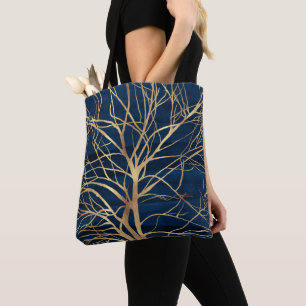 Moderne Gold Tree Silhouette Minimales blaues Desi