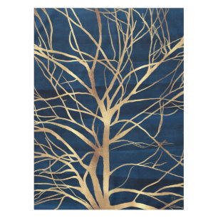 Moderne Gold Tree Silhouette Minimales blaues Desi Tischdecke