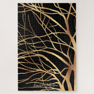 Moderne Gold Tree Silhouette Minimales Schwarzes D Puzzle