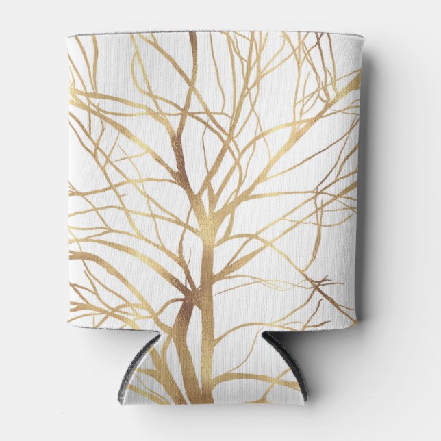 Moderne Gold Tree Silhouette Minimales Weißdesign Dosenkühler (Vorderseite)