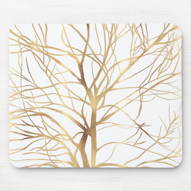 Moderne Gold Tree Silhouette Minimales Weißdesign Mousepad (Vorne)