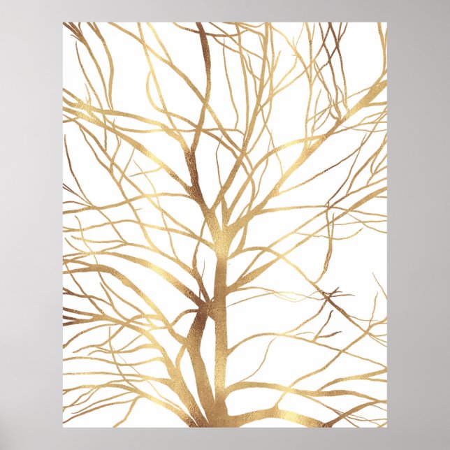 Moderne Gold Tree Silhouette Minimales Weißdesign Poster (Vorne)