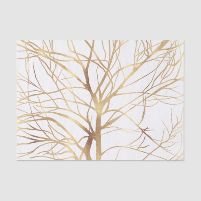 Moderne Gold Tree Silhouette Minimales Weißdesign Seidenpapier (Vorderseite)