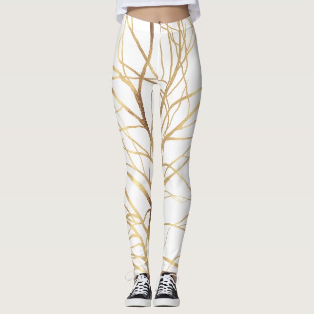 Moderne Gold Tree Silhouette Minimales Weißes Desi Leggings (Vorderseite)
