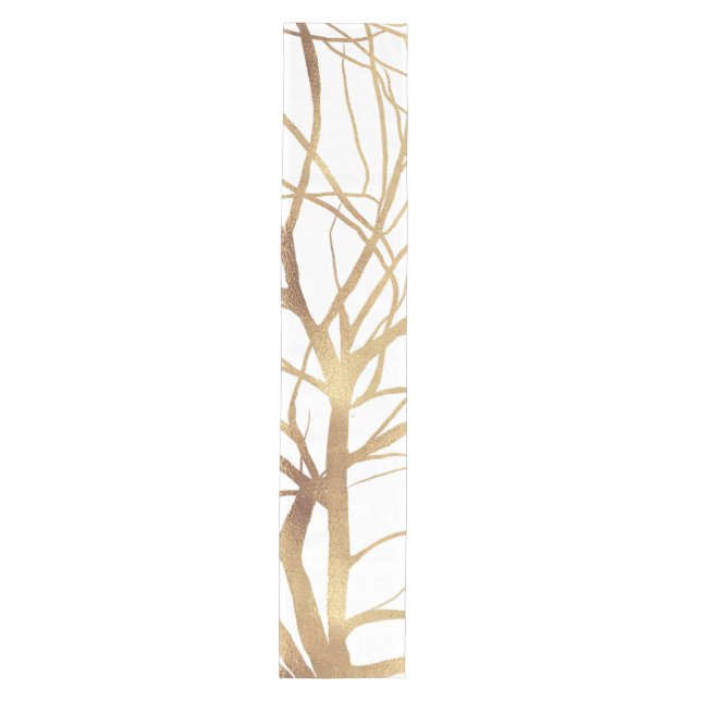 Moderne Gold Tree Silhouette Minimales Weißes Desi Mittelgroßer Tischläufer (Vorderseite)