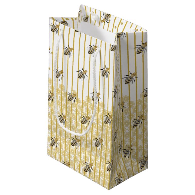 Moderne Gold- und Black Honey Bee Hive Kleine Geschenktüte (Vorderseite Schrägansicht)