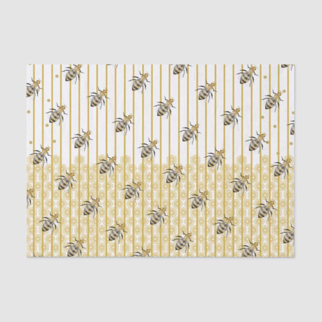 Moderne Gold- und Black Honey Bee Hive Seidenpapier (Vorderseite)