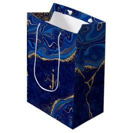 Moderne Gold und Blau Agate Glitzer Custom Mittlere Geschenktüte