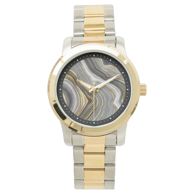Moderne Gold- und Grau-Achat-Geode-Edelstein Armbanduhr (Vorderseite)