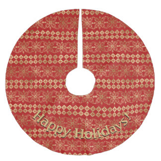 Moderne Gold- und Rotmuster anpassbare Nachricht Polyester Weihnachtsbaumdecke