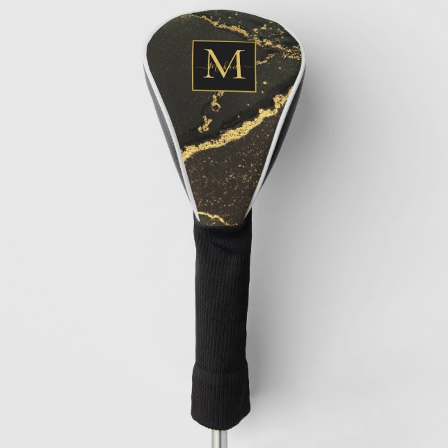 Moderne Gold- und Schwarz-Marmor-Monogramm Golf Headcover (Vorderseite)