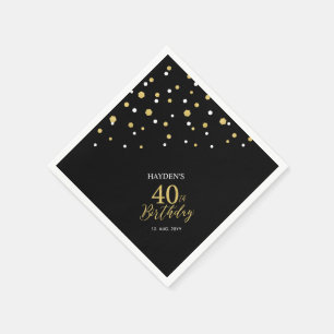 Moderne Gold- und schwarze Geburtstagsfeier-Napkin Serviette