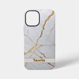 Moderne Gold- und Weißmarmor-Luxus Minimalist iPhone 12 Mini Hülle