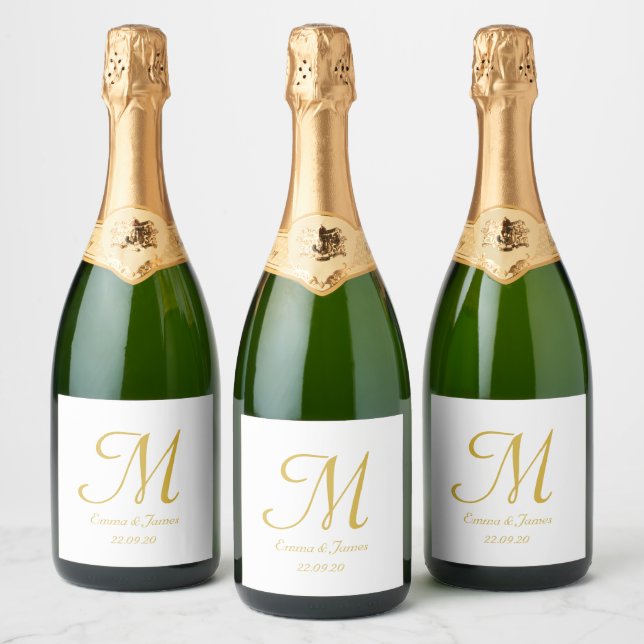 Moderne Gold und White Monogram Wedding Party (Flaschen)