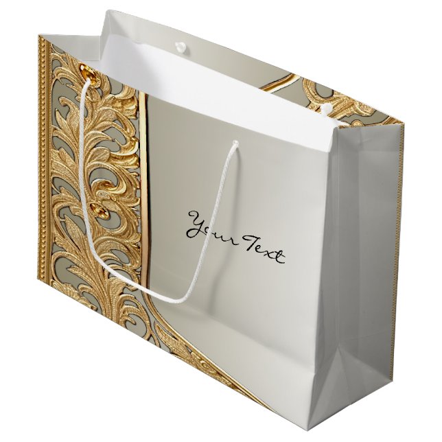 Moderne Gold Verzierte Geschenktasche Große Geschenktüte (Vorderseite Schrägansicht)