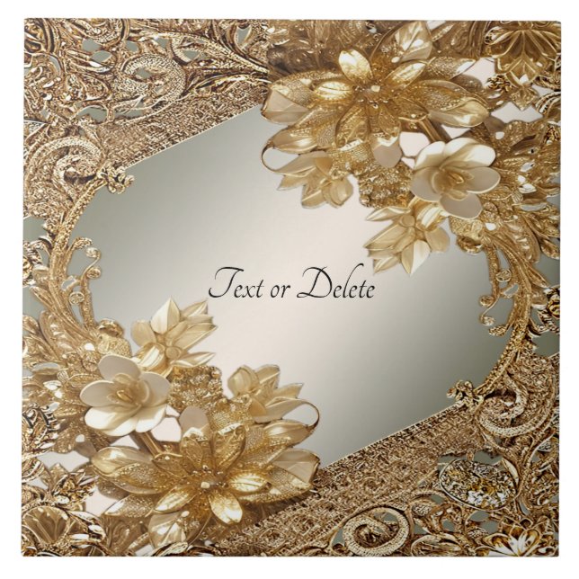 Moderne Gold Verzierte Keramik Fliese (Vorderseite)