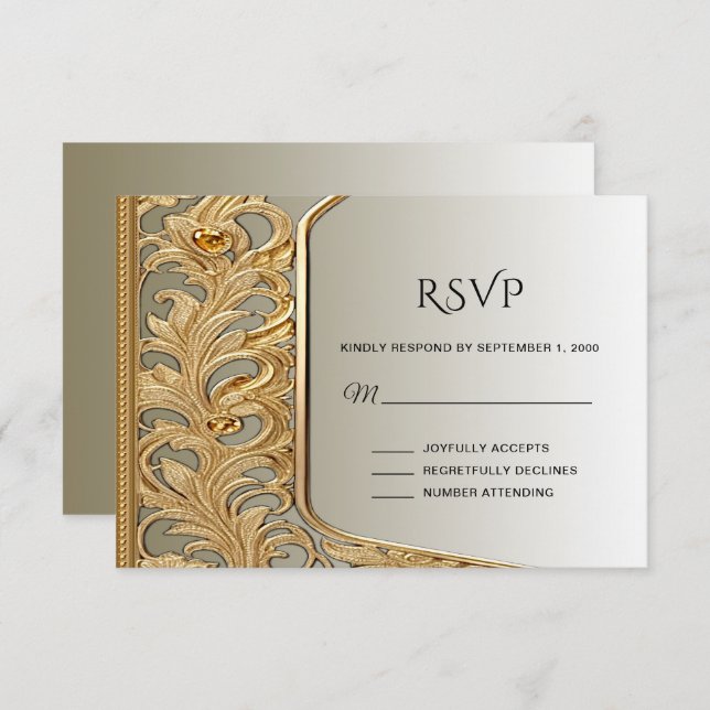Moderne Gold Verzierte RSVP-Karte RSVP Karte (Vorne/Hinten)