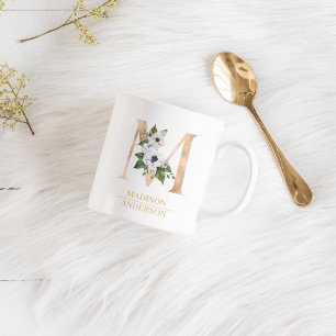 Moderne Gold-Wasserfarbe-Blumen- Buchstabe M Mon Kaffeetasse