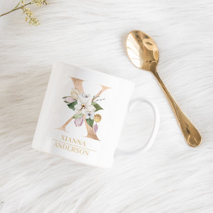 Moderne Gold-Wasserfarbe-Blumen- Buchstabe X   Mon Kaffeetasse
