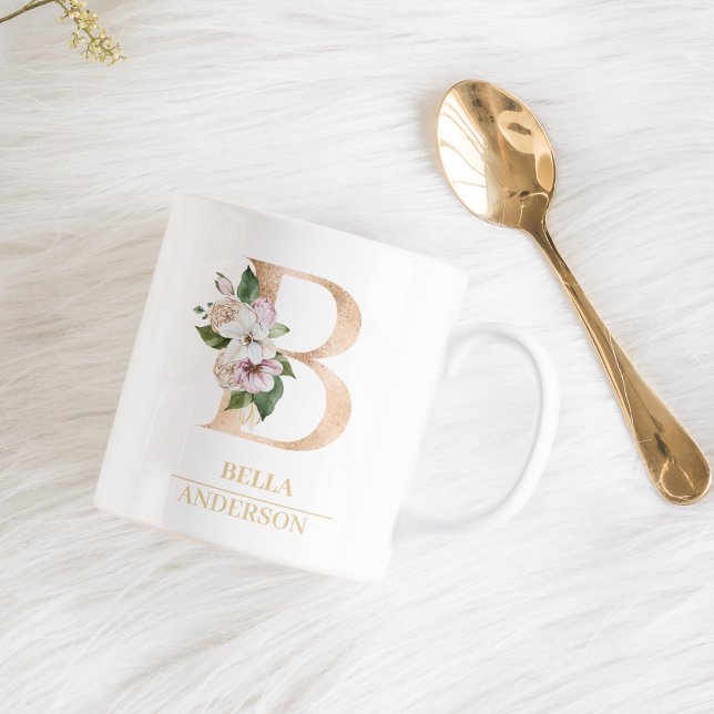Moderne Gold-Wasserfarben-Blumen-Initiale B | Mono Kaffeetasse (Von Creator hochgeladen)