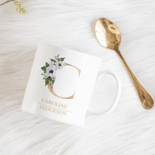 Moderne Gold Watercolor Blume Letter C   Monogramm Kaffeetasse