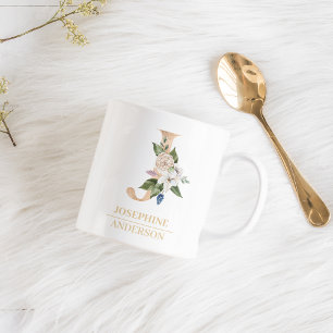 Moderne Gold Watercolor Blume Letter J   Monogramm Kaffeetasse