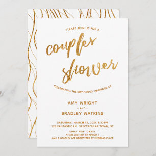 Moderne Gold Waves Handschrift White Couples Dusch Einladung