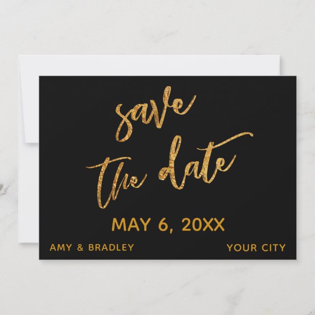 Moderne Gold Waves und Handwriting Black Save The Date (Vorderseite)