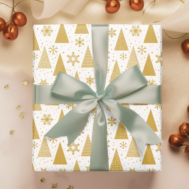 Moderne Gold Weihnachtsbaumen Feiertage Geschenkpapier (Von Creator hochgeladen)