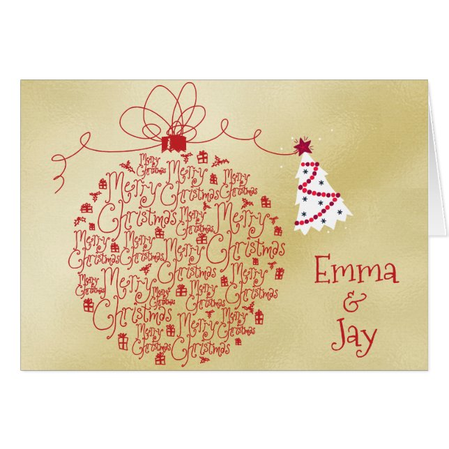Moderne Gold Weihnachtskarte mit Familienname (Vorderseite (Horizontal))