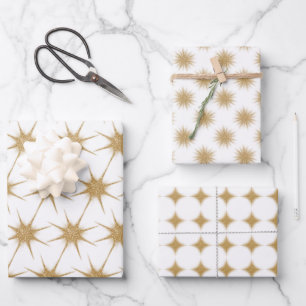 Moderne Gold Weihnachtsstars Geschenkpapier Set