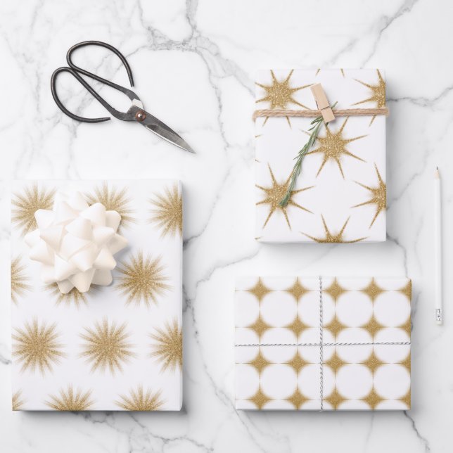 Moderne Gold Weihnachtsstars Geschenkpapier Set (Vorderseite)