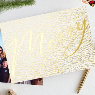 Moderne Gold Weiße Frohe Weihnachten Rahmen Foto F Folien Feiertagskarte