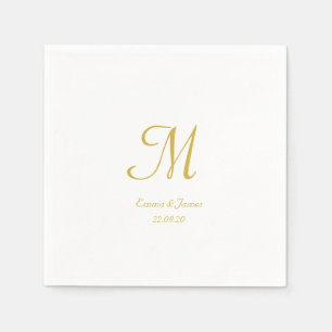 Moderne Gold & White Script Monogram Wedding Party Serviette
