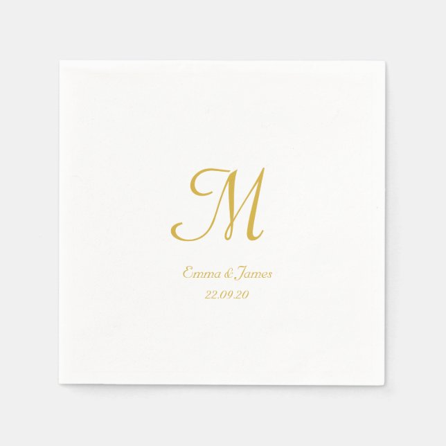 Moderne Gold & White Script Monogram Wedding Party Serviette (Vorderseite)
