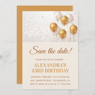 Moderne Goldballons Save the Date 43. Einladung