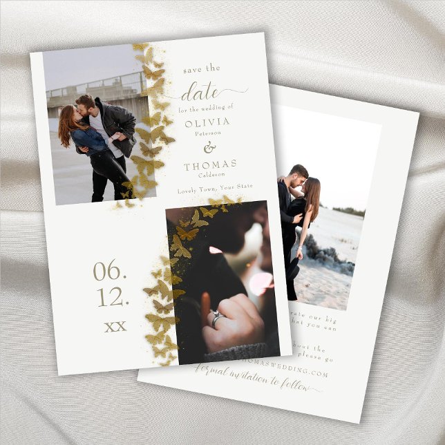 Moderne Goldbarren Elegante 3 Fotos Hochzeit Save The Date (Von Creator hochgeladen)