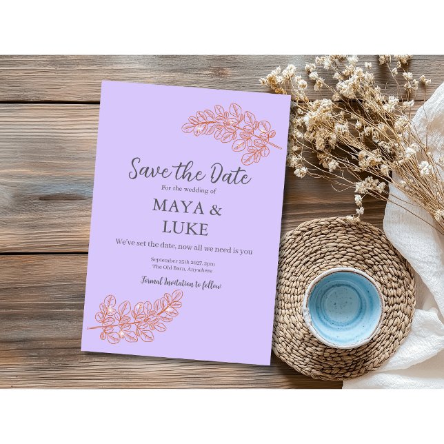 Moderne Goldblättchen Violett Save The Date (Von Creator hochgeladen)