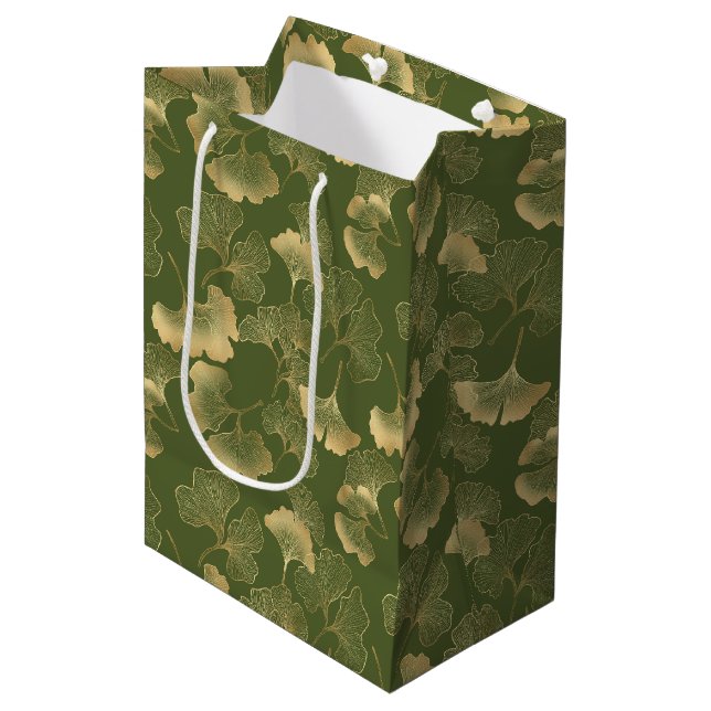 Moderne Goldblattmuster Mittlere Geschenktüte (Vorderseite Schrägansicht)