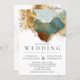 Moderne Goldbronze Aquamarin Watercolor Wash Weddi Einladung