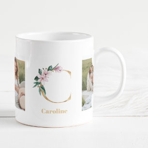 Moderne Goldbuchstabe C Blume   Zweifoto-Monogramm Kaffeetasse