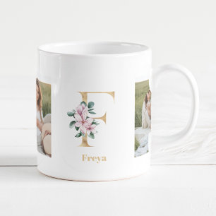 Moderne Goldbuchstabe F Blume   Zwei-Foto-Monogram Kaffeetasse