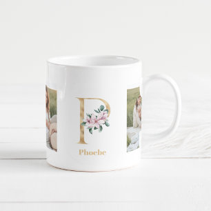 Moderne Goldbuchstabe P Blume   Zweifoto-Monogramm Kaffeetasse