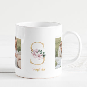 Moderne Goldbuchstabe S Blume   Zweifoto-Monogramm Kaffeetasse