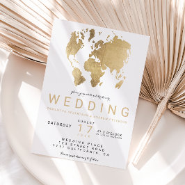 Moderne goldchic world map wedding einladung