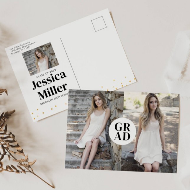 Moderne Golddots Typografie 3 Foto Abschluss Ann Ankündigungspostkarte (Von Creator hochgeladen)